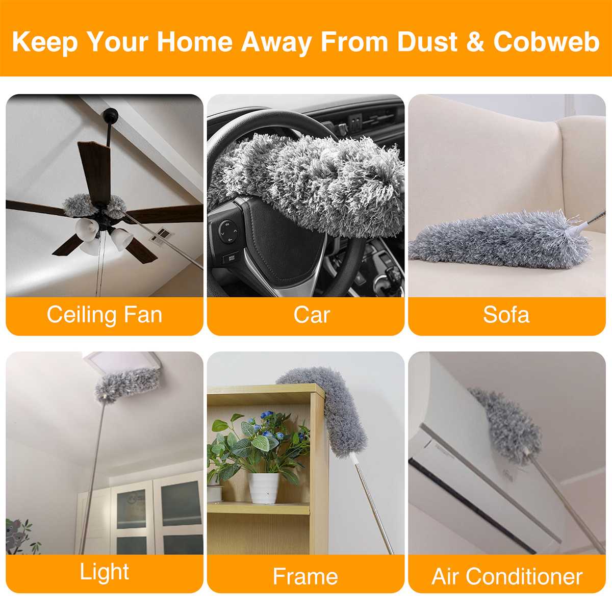 2.4m Long Extendable Cleaning Duster Ceiling Fan Light Plumeau Dust Cleaner Sofa Dust Brush Home Use Household Cleaning Tools