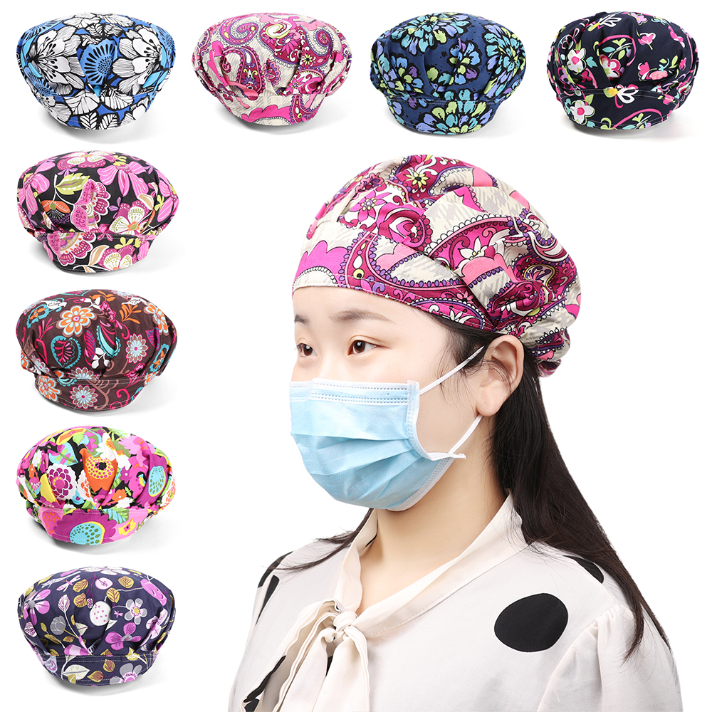 Bloemen Bouffant Sanitaire Hoed Met Zweetband Verstelbare Lus Beanie Hat Solid Mannen Hoed Vrouwen Hoeden Skullies Mutsen