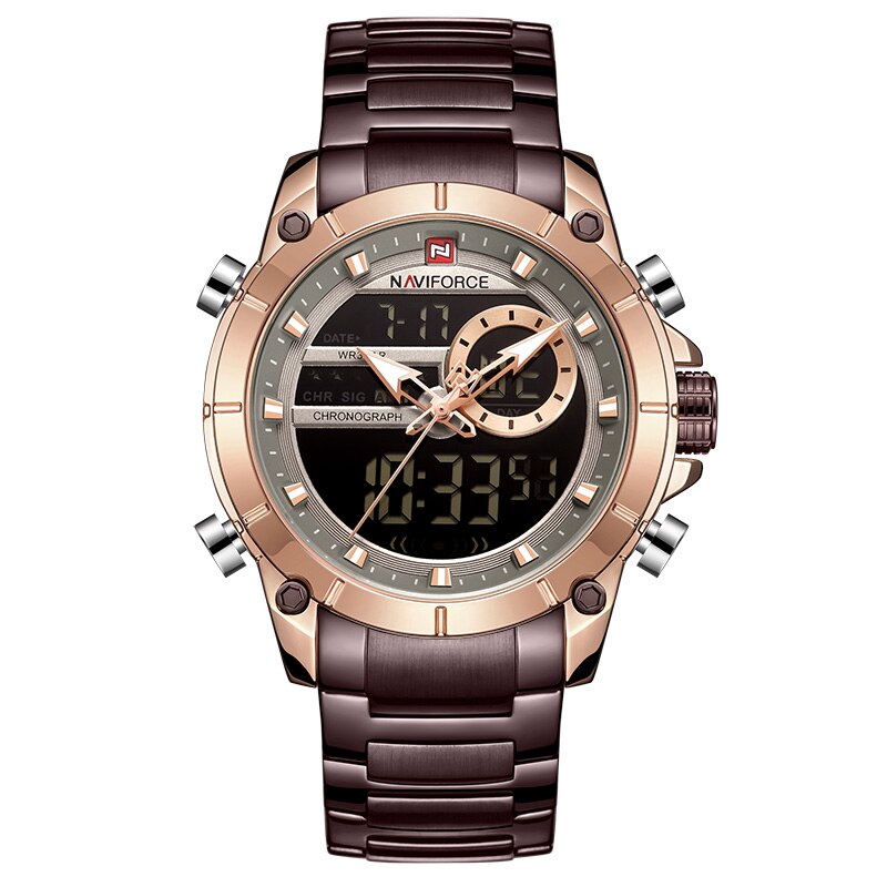 Relojes de hombre NAVIFORCE de la mejor , reloj deportivo a la para hombre, reloj de pulsera de cuarzo resistente al agua de lujo, reloj con fecha para hombre, reloj Masculino: coffee