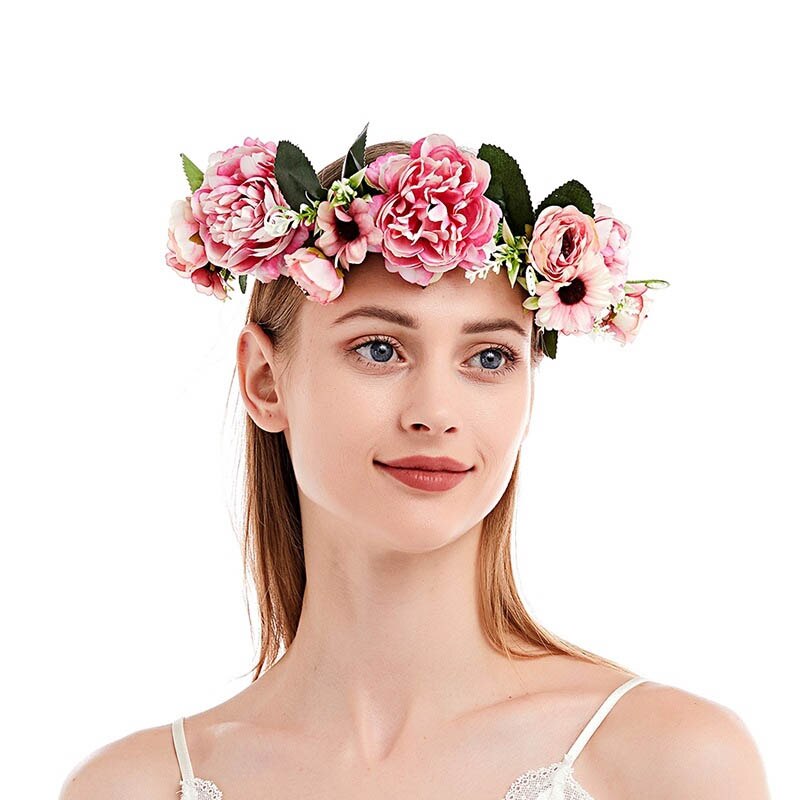 Lente Bohemian Bloem Kronen Strand Bloemen Guirlande Romantische Rose Bruiloft Kransen Haarband Hoofdband Bruid Haar Hoepel Accessoires
