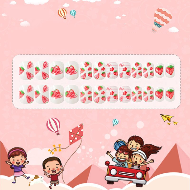 Boîte de faux-ongles courts à pression pour enfants, couverture complète, style différent avec un motif, 24 pièces/boîte, avec colle: style13