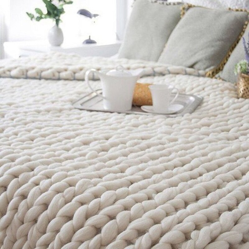 100X120cm Warme Handgemaakte Chunky Knit Dikke Lijn Bed Decor – Grandado