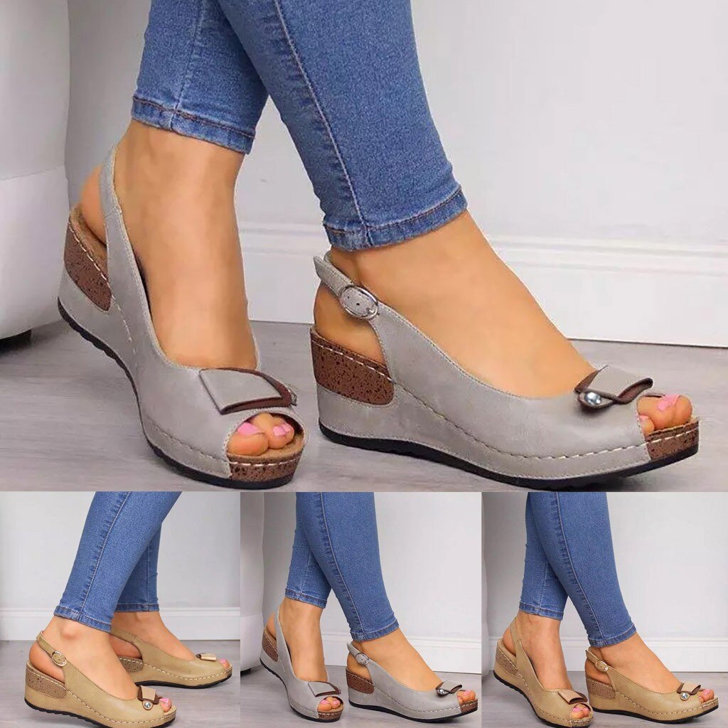 Rome Casual Sandalen Vrouwen Wiggen Sandalen Pompen Enkel Gesp Open Teen Vis Mond Med Zomer Vrouwen Schoenen Wiggen schoenen