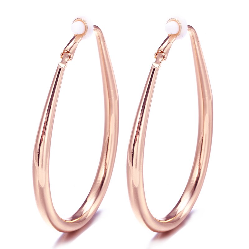 Esagera Big Smooth Ovale Del Cerchio Clip su Orecchini Brincos Semplice Del Partito Rotondo Loop Orecchini Non Trafitto per Le Donne Punk Dei Monili: rose gold