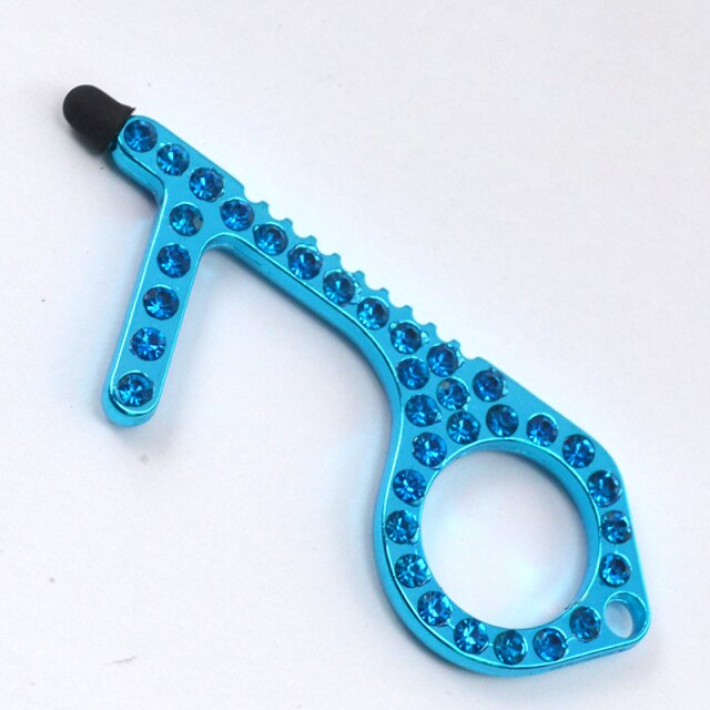 Keyring No Touch Public Door Opener Anti-Contact Keychain Artifact Beer Button Pusher Lifter Ring Hook Key Chain Keyfob Tools: blue