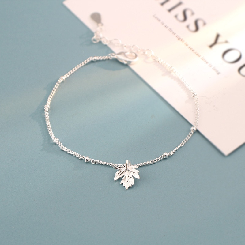 s925 sterling silver maple leaf bracelet with anti-fatigue simple student jewelry for female lover girlfriends