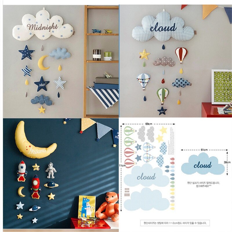 DIY Baby room decorations soft textile decorative hangers clouds stars moon kids toys infant bedroom wall stickers spaceman toys