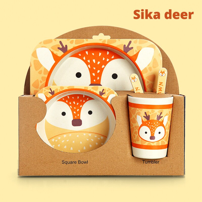 Kinderen Servies Babyvoeding Kom Kids Leuke Cartoon Jaar Kom Set Natuurlijke Bamboe Servies Milieu: I