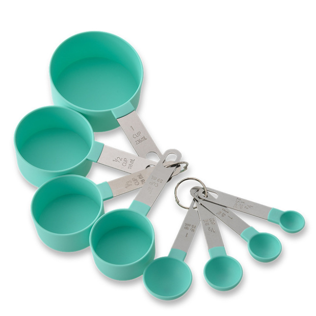 Cucharas multiusos para medir tazas, herramientas de silicona para hornear PP, accesorios de acero inoxidable/mango de plástico, utensilios de cocina, 4 Uds./8 Uds.