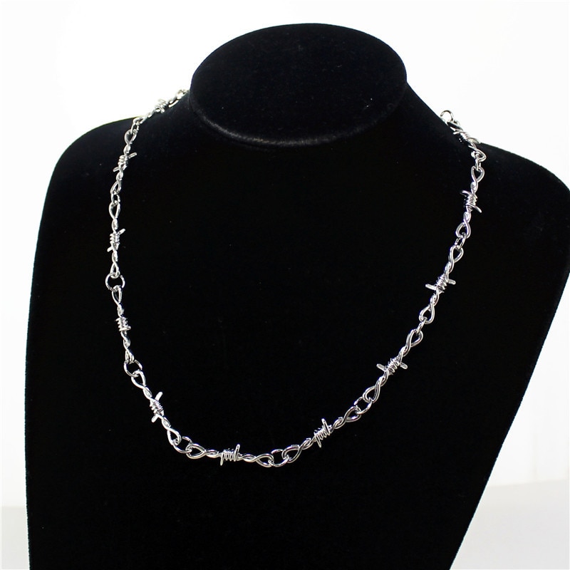 Ensemble Punk, gothique, en alliage de fils de fer barbelé, rambardes, lame, collier, lien, bijoux Bracelet, ras du cou hanche, unisexe, pour femmes, hommes et femmes