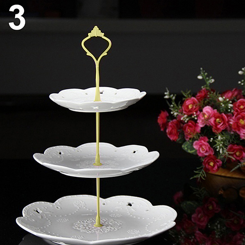 Soporte de 3 niveles con mango de soporte para bandeja de pastel, decoraciones de mesa para fiestas, postre, estante para platos, bandeja de fruta: Gold