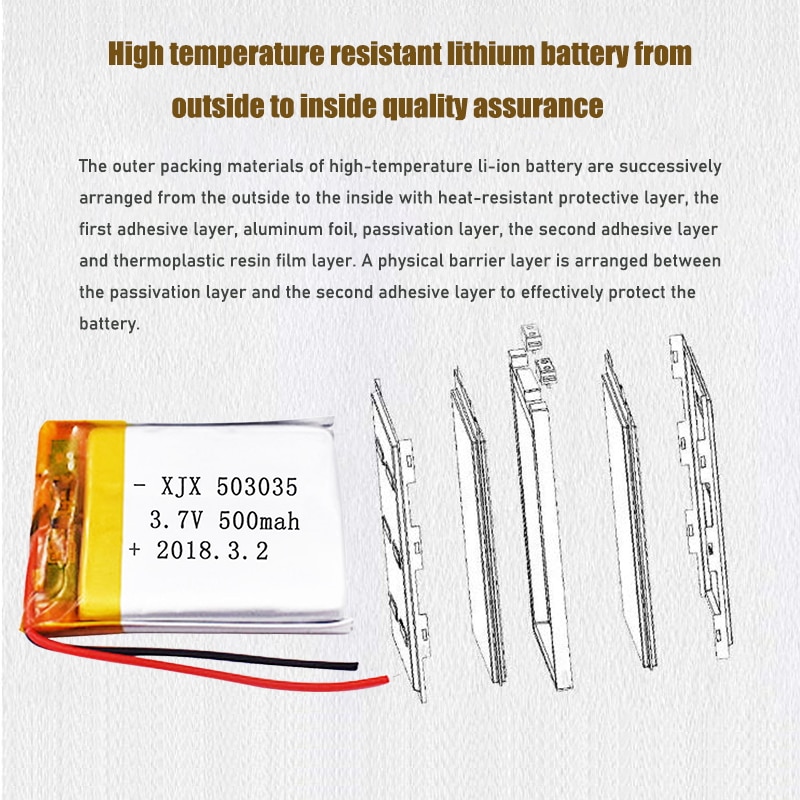 3.7V komórki Lipo 503035 500mah akumulator litowo-polimerowy do MP3 MP4 GPS zestaw słuchawkowy bluetooth DVD LED lampa E-book