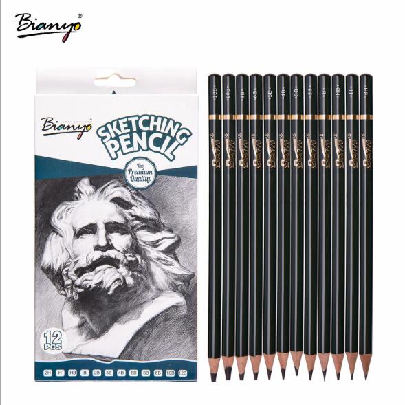 12pcs/Set Sketch Drawing Art Pencil 2H H HB B 2B 3B 4B 5B 6B 8B 10B 12B School Office Stationery