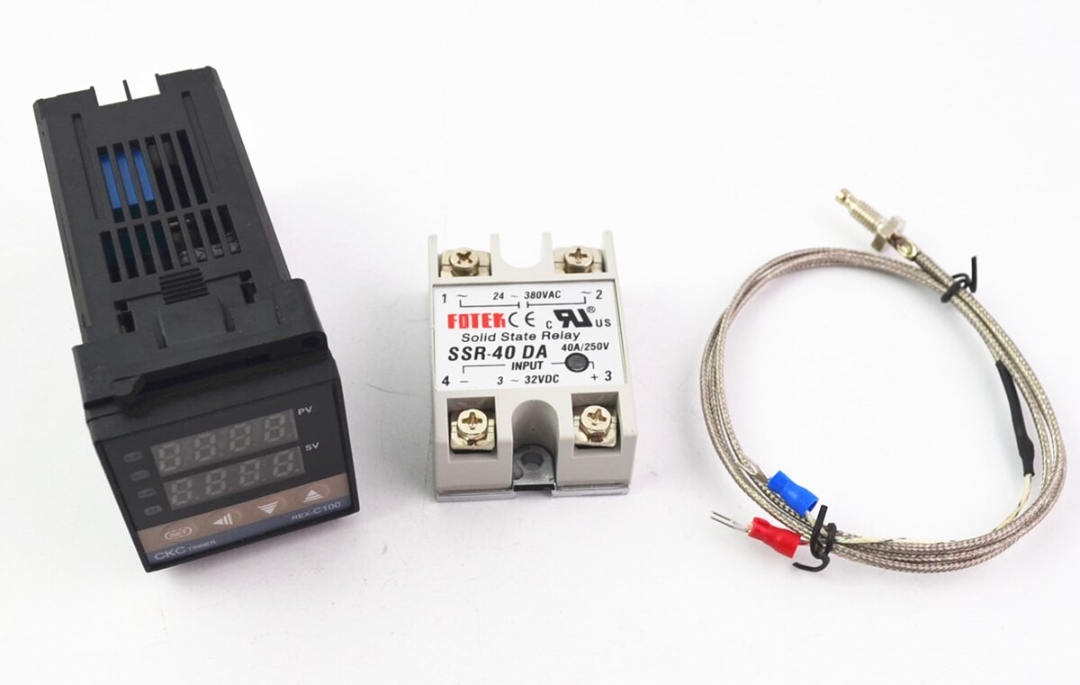 100-240VAC PID REX-C100 Temperature Controller Range 0 to 900C SSR40A K Thermocouple, PID Controller Set + Heat Sink: B