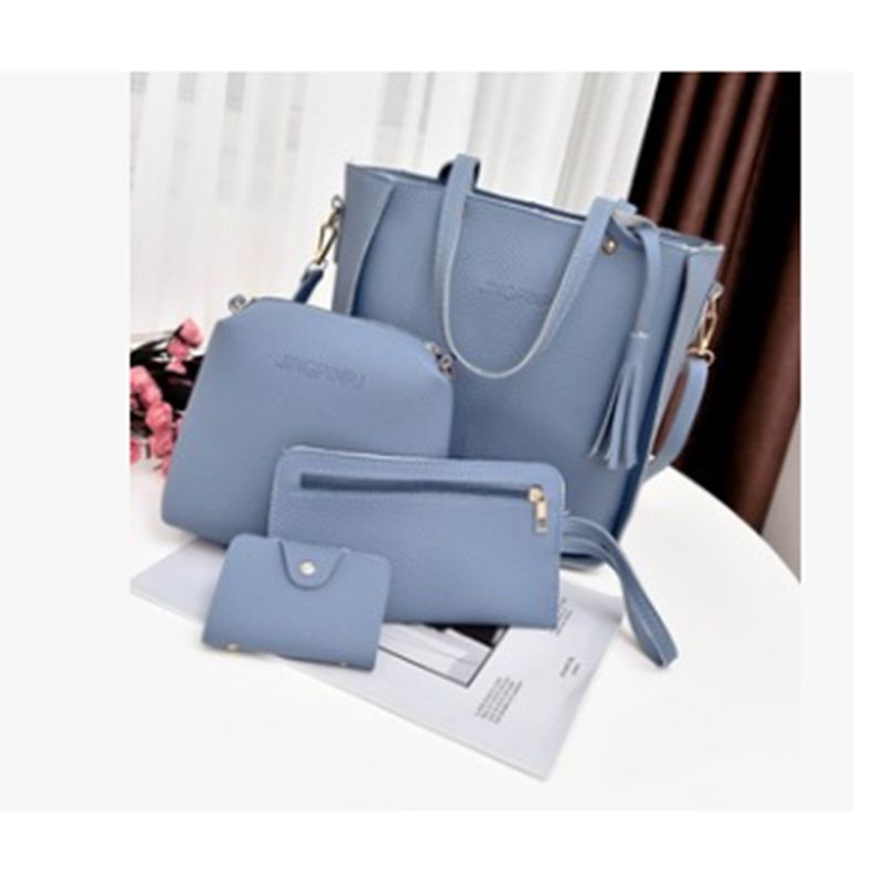 4Pcs Set Women Ladies Leather Shoulder Bags Tote Purse Satchel Messenger Bags /BY: Blue