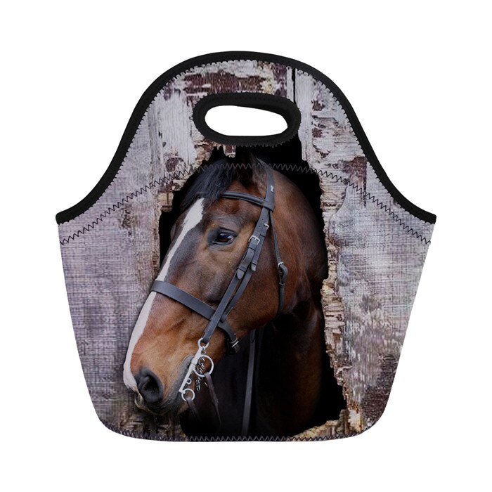 FORUDESIGNS Horse Printing Insulated Thermal Food Lunch Bags Neoprene Portable Women Kids Picnic Cooler Lunch Box Tote Bag: C0351Z20