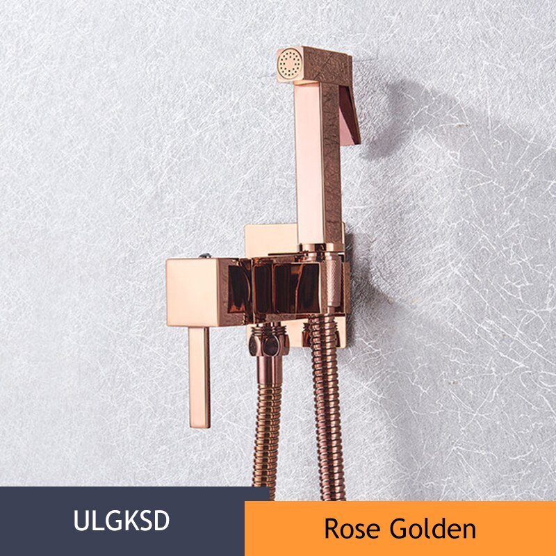 ULGKSD Bathroom Bidet Square Hand Shower Head Chrome Finish Solid Brass Cold Water Valve Tap Crane 360 Degree Switch: Rose Golden