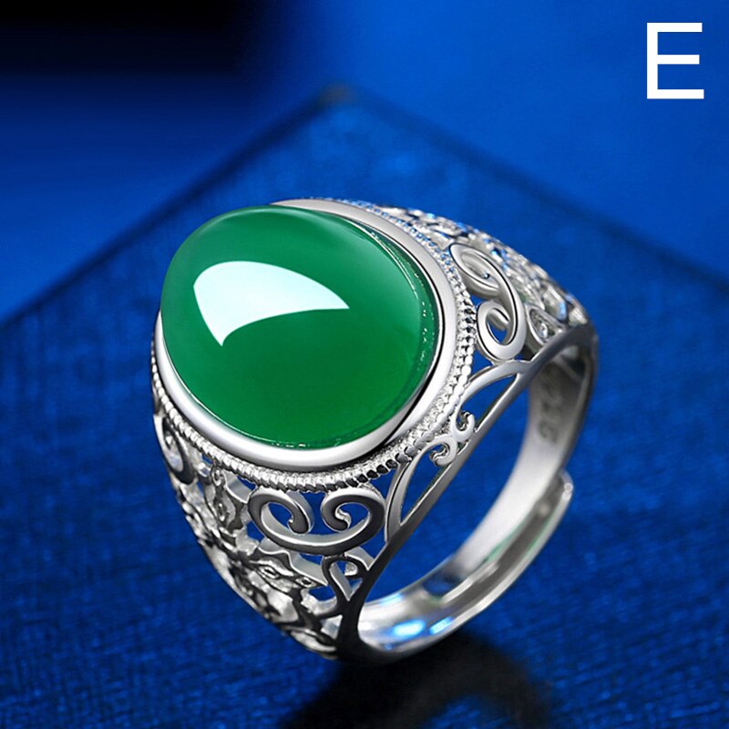 925 Sterling Zilveren Ringen Heren Ringen Vintage Bloem Gegraveerd Zwart Groen Rood Natuurlijke Onyx Stone Vierkante Vorm Punk Turkije Sieraden: E