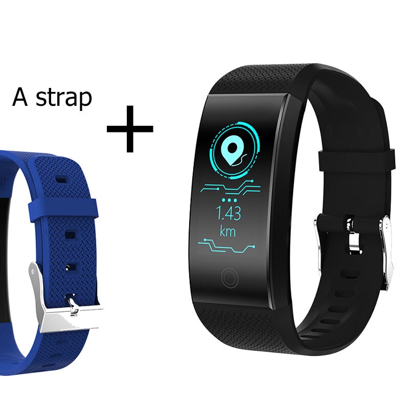Smart fitness armband  ip68 puls fitness tracker stegräknare 0.96 '' skärm sport smart band klocka män kvinnor för android ios: Lägg till blå rem