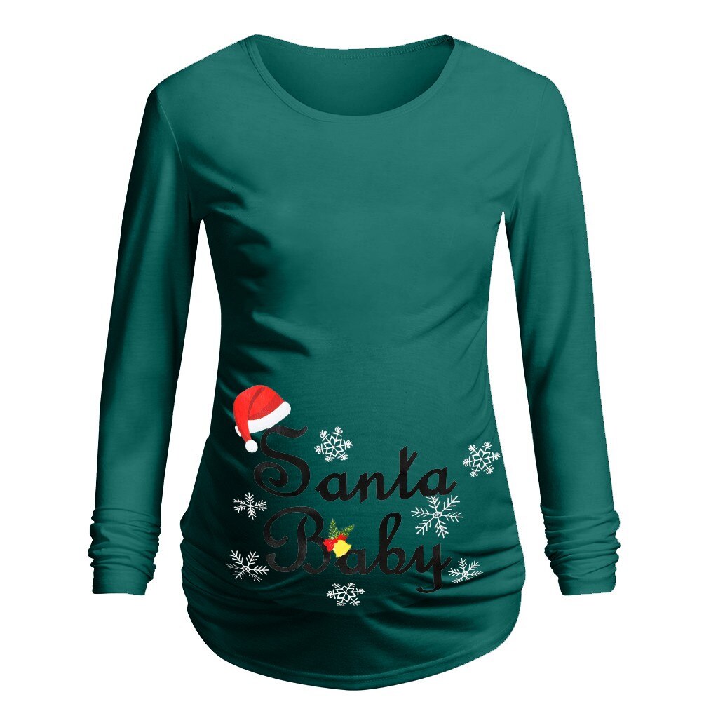 Maternity Clothes Christmas Maternity Long Sleeve Letter Printed T-shirt Tops Pregnancy Blouse Tops For Pregnant Women