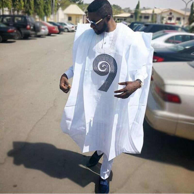 H & D 2020 agbada afryki mężczyźni odzież dashiki szata koszula spodnie 3 sztuk garnitur z dżetów afryki męska biały formalne strój PH8017