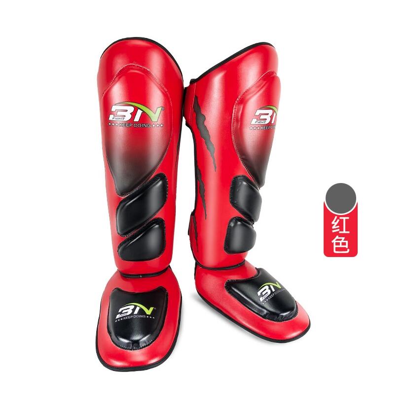 BN Thicker Boxing Shin Guards KickBoxing EVA Full Protection Muay Thai Sanda Kick Leg Warmers Shin Pads Taekwondo Ankle Guard: Red / L 161-185cm Height