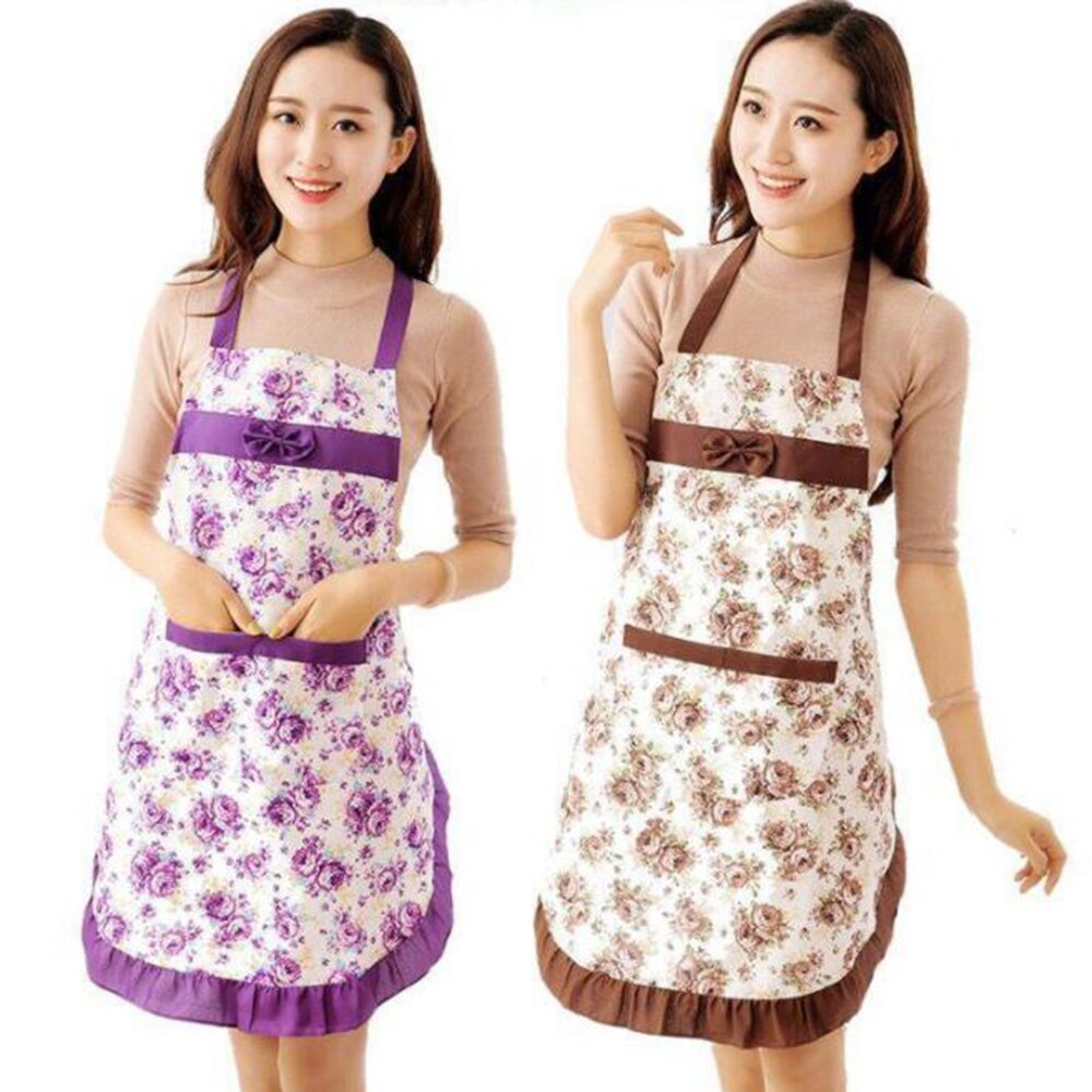 1pc blomster trykforklæde kort oliefast forklæde rengøring med lommeforklæde køkken bagning madlavning forsyninger restaurant forklæder
