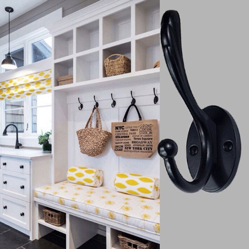 1pc Heavy Duty Coat Hooks Wall Mounted For Hat Hardware Dual Prong Retro Coat Hanger Black White Color
