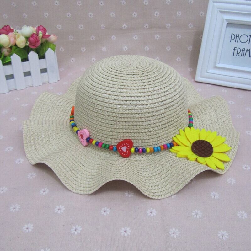 1 Uds Falbala de sombreros de sol para niños Primavera Verano playa sombrero de paja 52 cm circunferencia de la cabeza de 6138