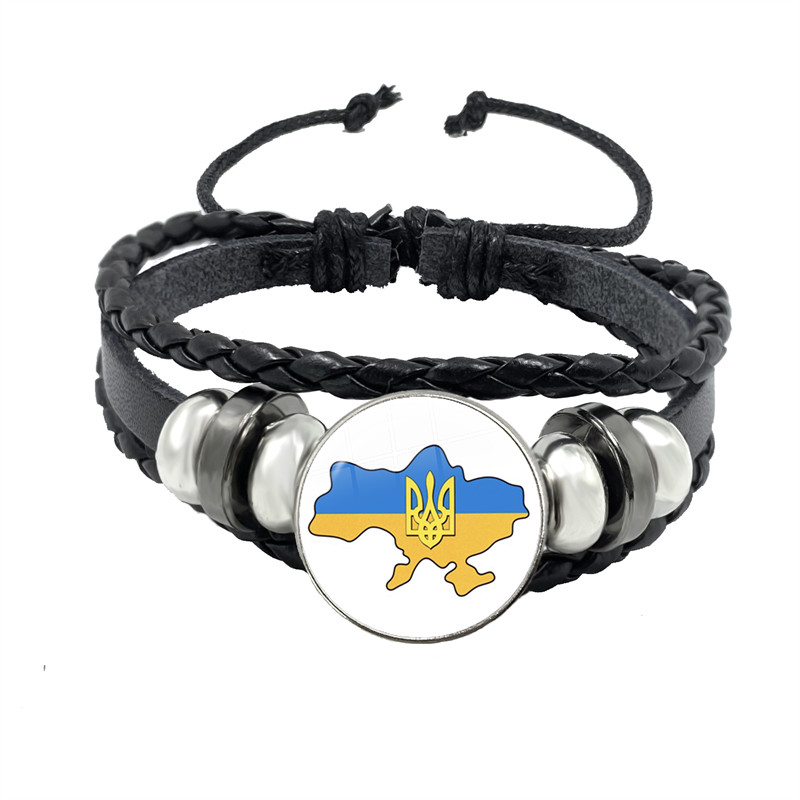Tryzub ukraina przycisk skórzana bransoletka ukraińska runa Vintage wzory 20mm szkło Cabochon biżuteria dla kobiet mężczyzn klasyczny prezent: Złoty kolor