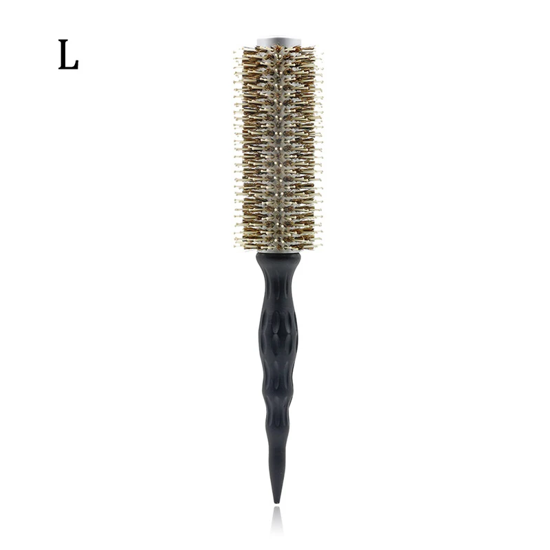 Escova redonda de cabelo profissional para salão de beleza, cerdas de javali de cerâmica, antiestática e resistente ao calor, ferramenta de estilo para cabeleireiro e barbeiro: Preto