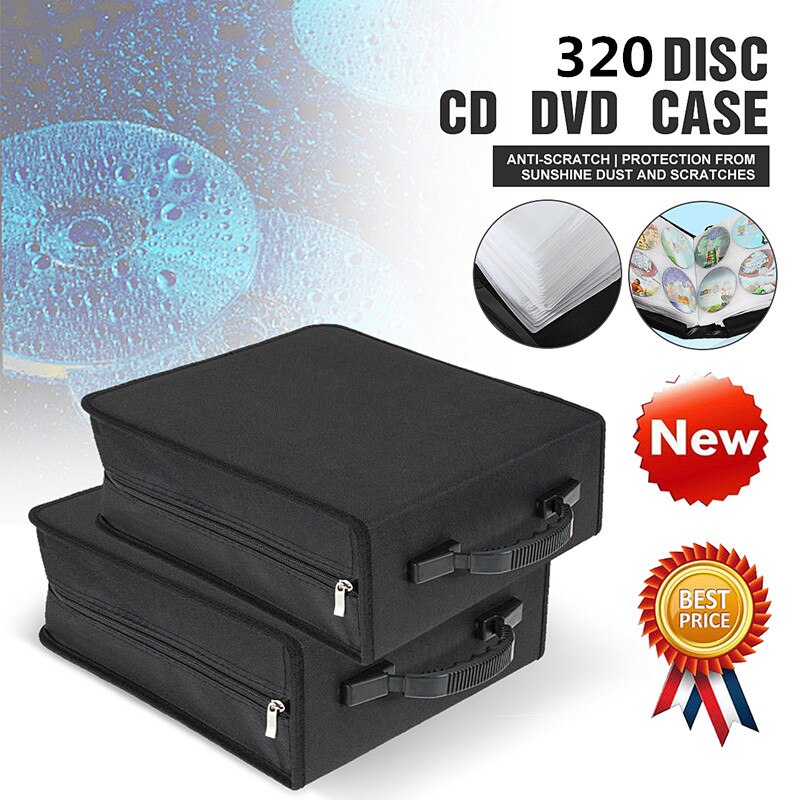 320 Pcs CD DVD Dics Media Storage Cover Portable Carry Sleeve Hard Bag Case Wallet Holder Box w/Zipper Sleeves Universal
