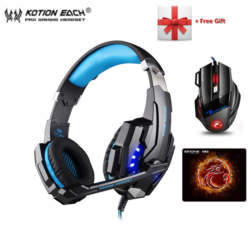KOTION EACH G9000 gra słuchawki 3.5mm słuchawki PS4 słuchawki do gier słuchawki z mikrofonem na PC Laptop playstation 4: G9000 blue mouse