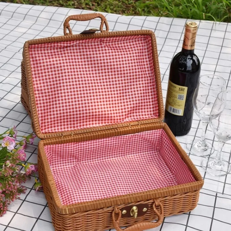 retro Rattan Koffer handgemachte Weide Picknick Lagerung Korb Reise Camping Lebensmittel Snack Gepäck Container Stroh gewebt Koffer