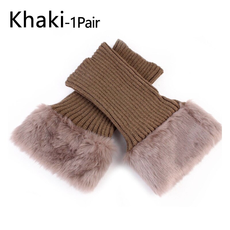 Herfst winter effen kleur casual dames gebreide laarzen manchetten bont gebreide warme beenwarmers laarzen sokken beenwarmers schoenen set kerst: Khaki