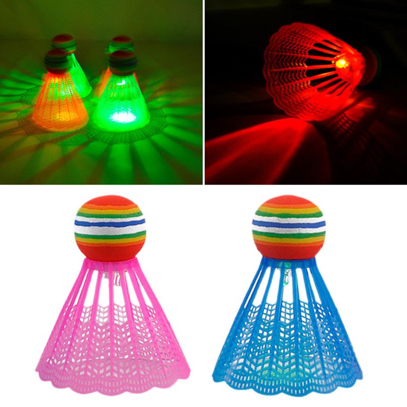 4pcs LED Lighting Badminton Birdies Glow in The Dark Night Nylon Shuttlecock Rainbow Ball Head for Outdoor Indoor Sports