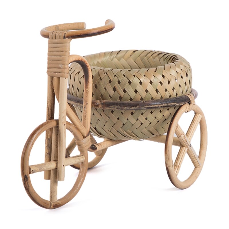 Mini Triciclo de ratán tejido para fruta, cesta de almacenamiento de mimbre hecha a mano de bambú para fruta, comida, pan, organizador, manualidades artísticas: 3