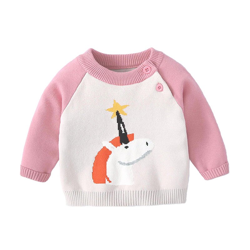 Baby Katoenen Trui Herfst Winter Pasgeboren Meisje Schouder Botton Cartoon Kleding Baby Boy Mooie Trui Top 6m 9m 1t 2t