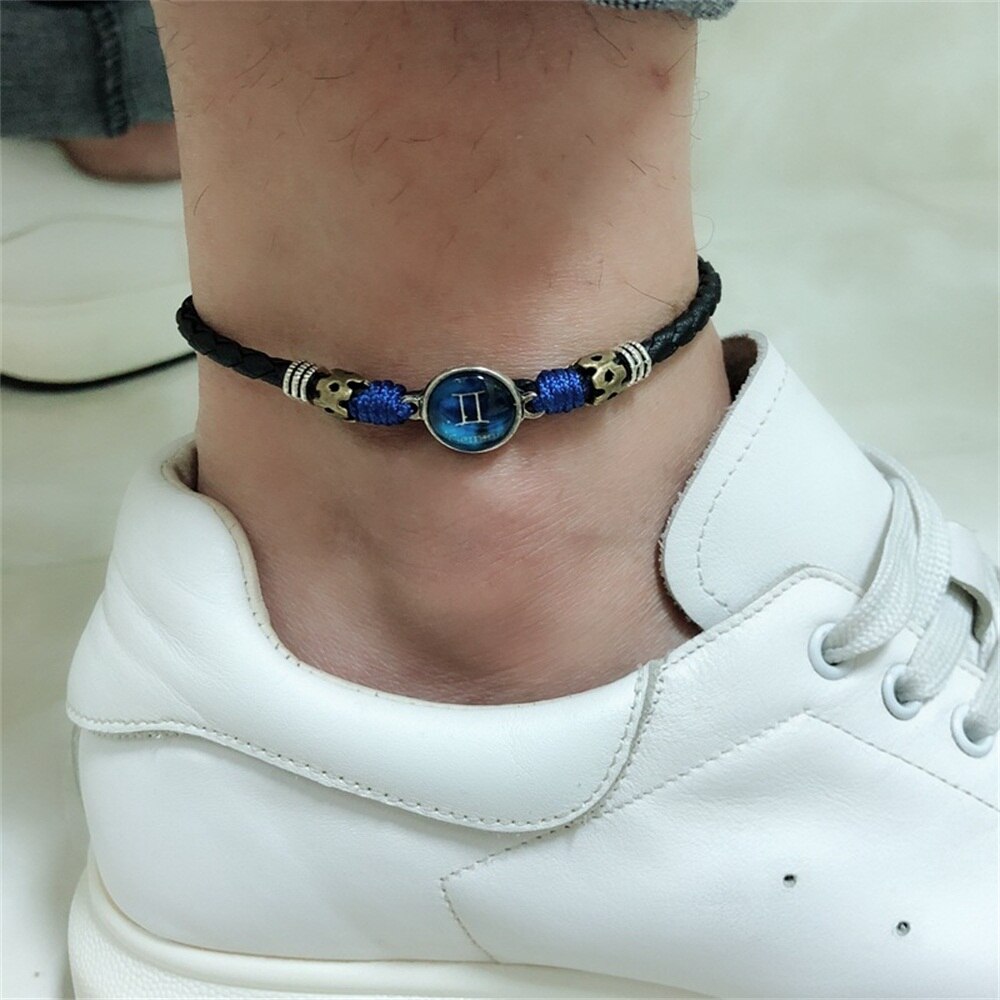 Twelve Constellation Anklets Jewelry Men Leg Bracelet Feet Accessories Male Ankle Bracelet enkelbandjes sieraden