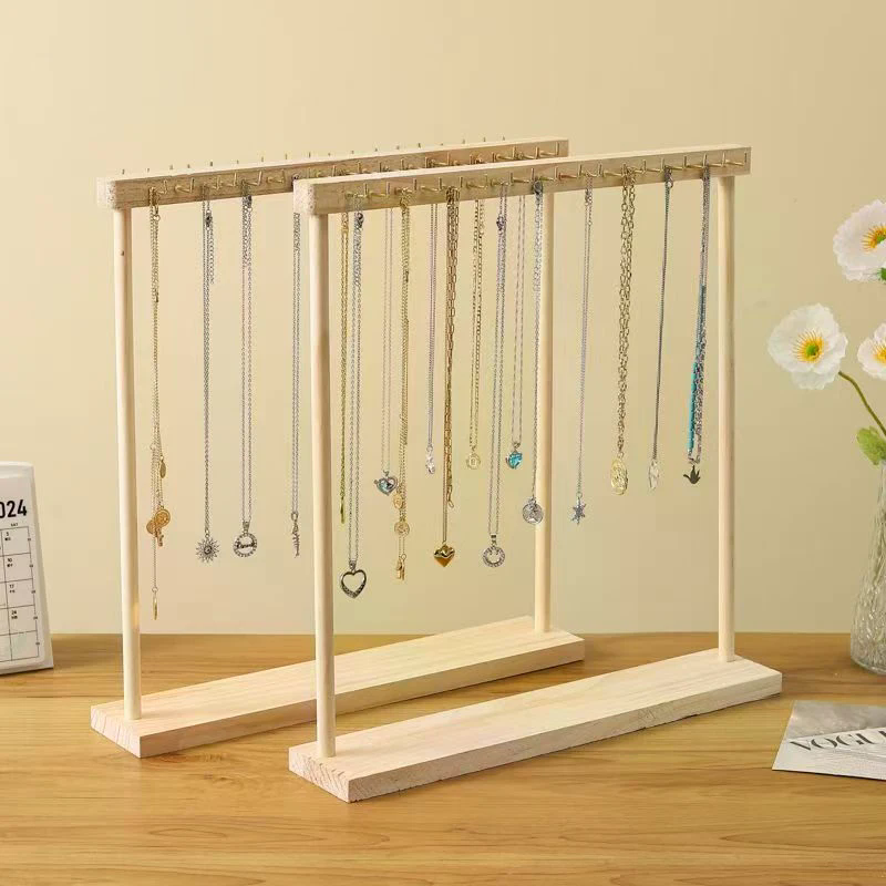 Jewelry Organizer Display Stand Solid Wood Necklace Hanging Countertop Rack For Chains Earrings Bracelets Showcase Storage Rack