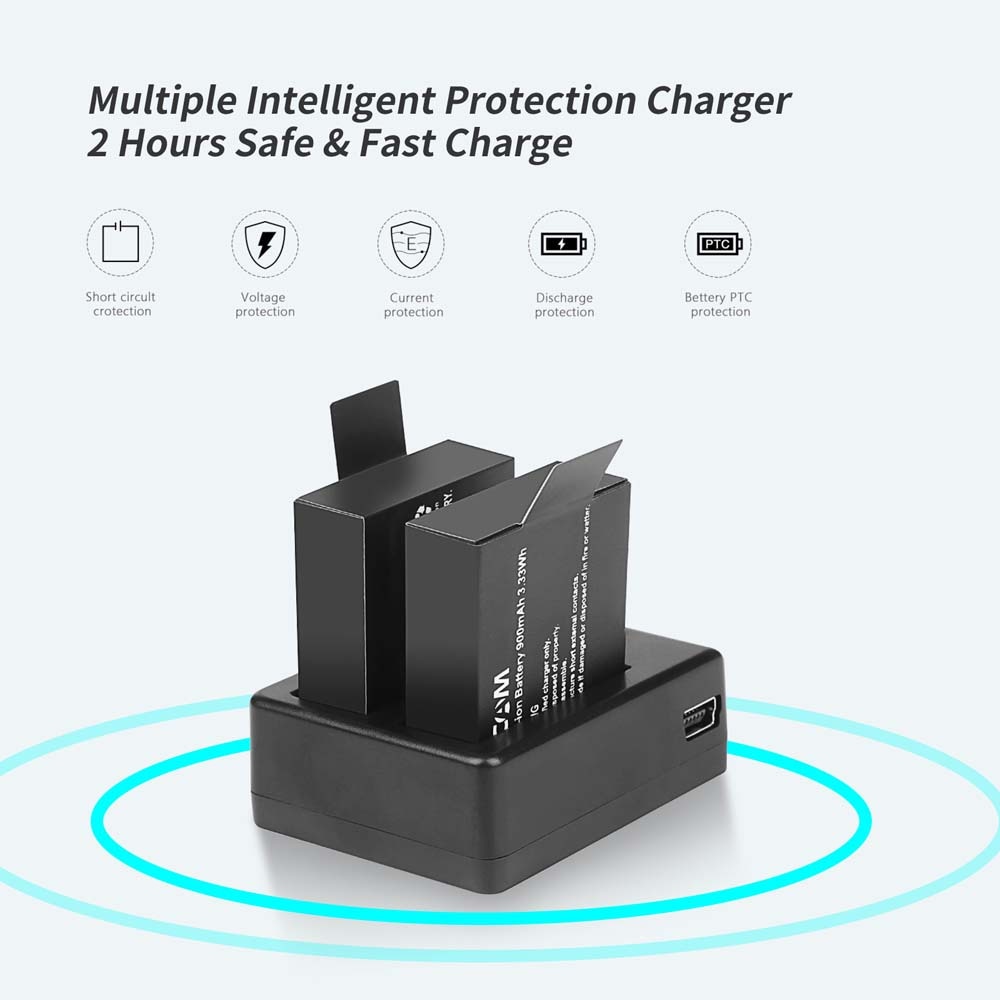 SHOOT – chargeur de batterie à double Port, avec 2 batteries de 900mAh, pour caméra d'action Sjcam M10 Sj4000 Sj5000 Sj5000, accessoire