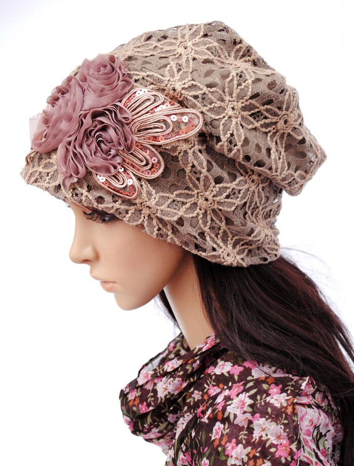 Bonnet femme Pilecap femme printemps et automne dentelle mince poche découpe maille chapeau mois de cap embout turban chapeau couvrant
