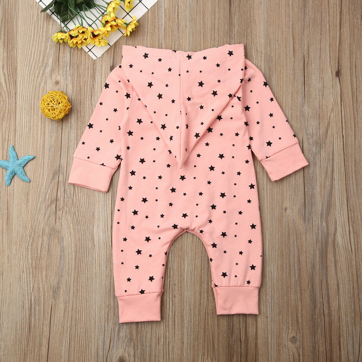 Autumn winter infant baby romper long sleeve warm stars moon print hoodie jumpsuit newborn baby clothes