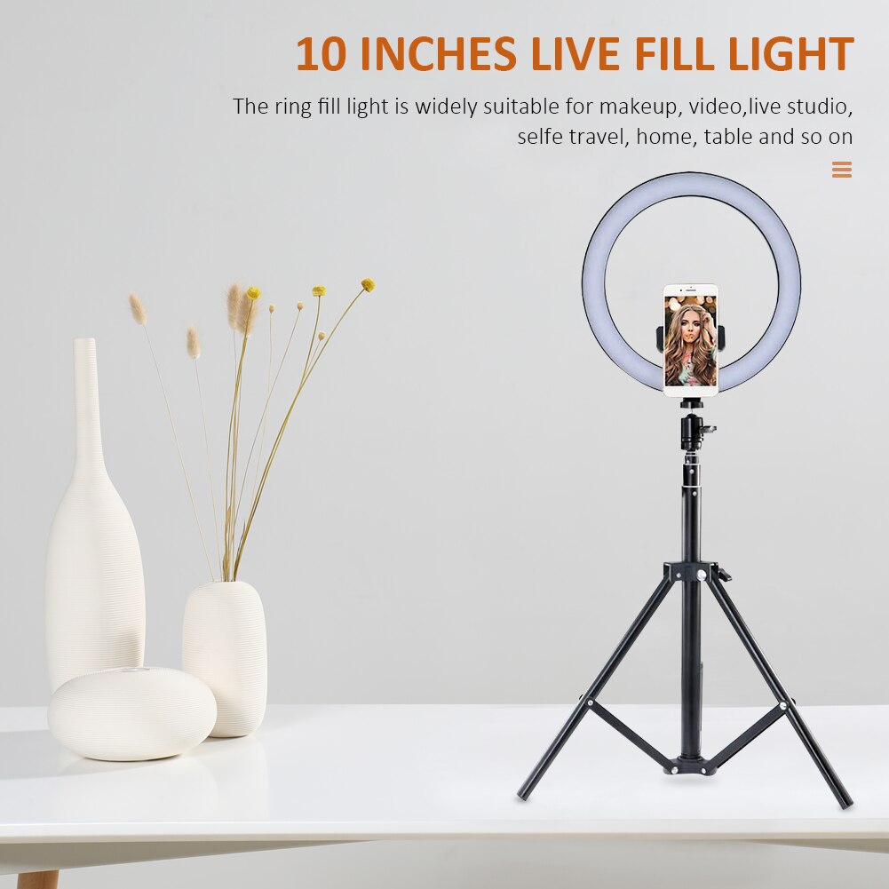 10 pouces 26cm rvb LED Selfie anneau lumière + 1.6m support de sol USB téléphone vidéo Photo lumière avec trépied en alliage d'aluminium évolutif