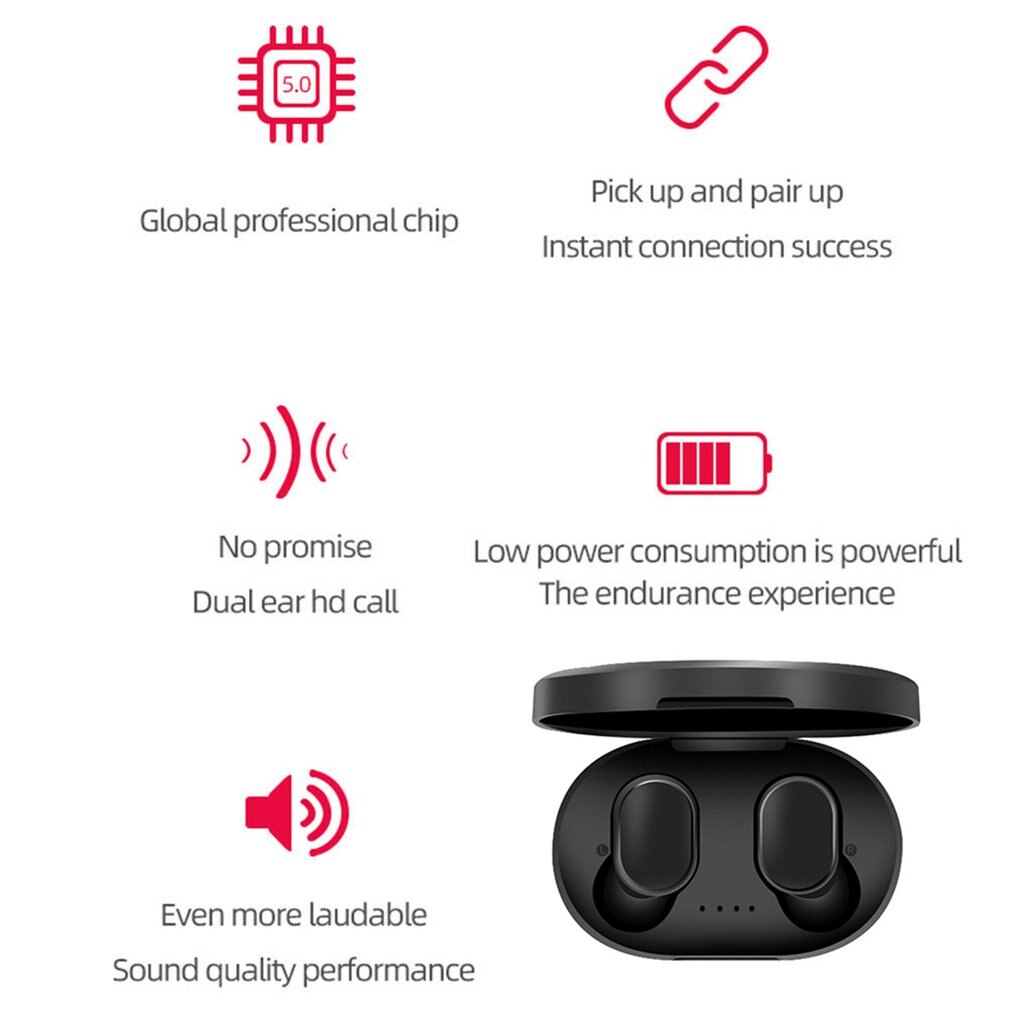 Wireless 5.0 Earphone Stereo With Mic Voice Control Waterproof Double-Eared Split Earset