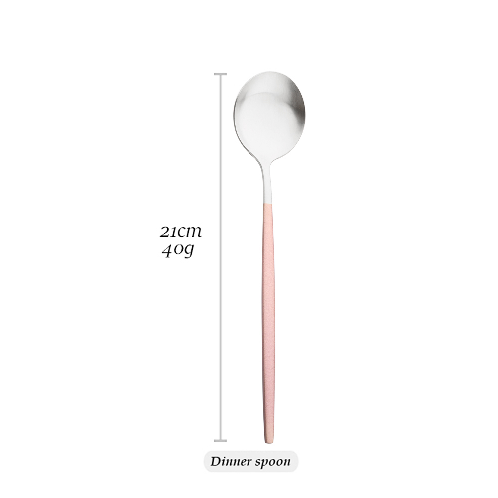 Matte Pink Silver Dinnerware Set Stainless Steel Tableware Silverware Knife Fork Spoon Cutlery Set Flatware Set Dishwasher Safe: 1Pcs Dinner Spoon