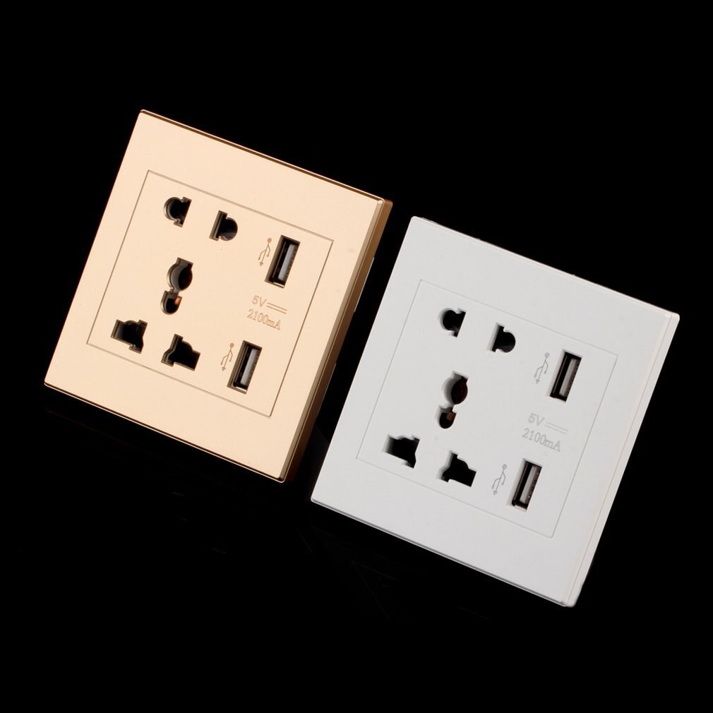 Dual USB Port 5V 2100MA Electric Wall Charger Port Dock Socket Power Outlet Electricity AC Power Panel Plate
