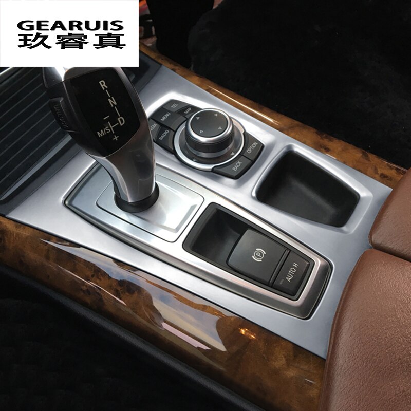 Bil styling midterkonsol gearskifte panel dekoration gear dækker klistermærker trim til bmw  x5 e70 x6 e71 interiør auto tilbehør
