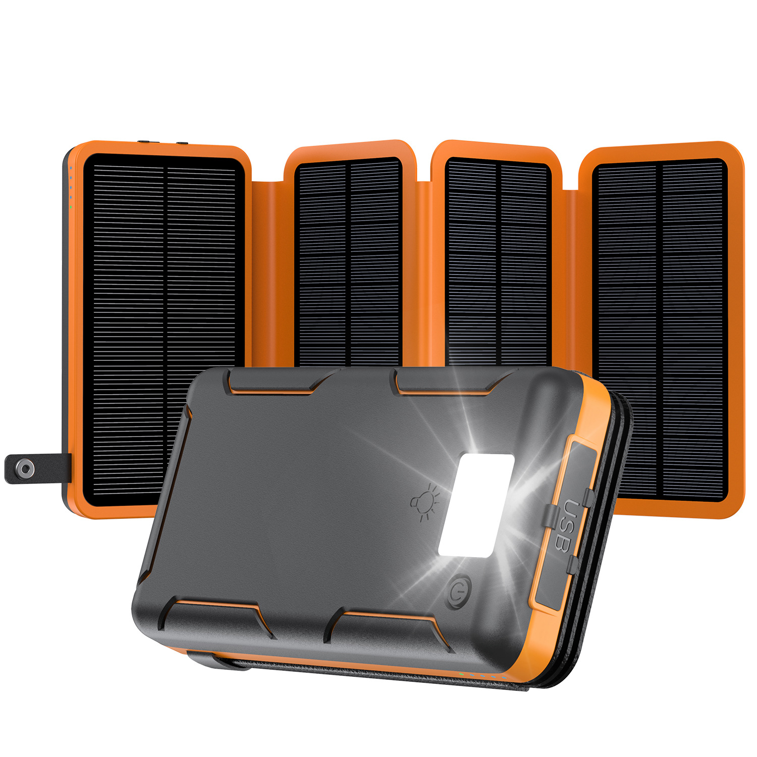25000 mah dobbel usb 4 solcellepaneler solcelledrevet powerbank telefon eksternt batteri for en rekke mobiltelefoner utendørs camping: Oransje / 10000 mah