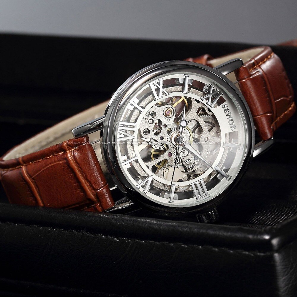 SEWOR de luxe montres mécaniques hommes squelette cadran horloge romaine montres décontractées Relogio hommes mécanique main vent montre